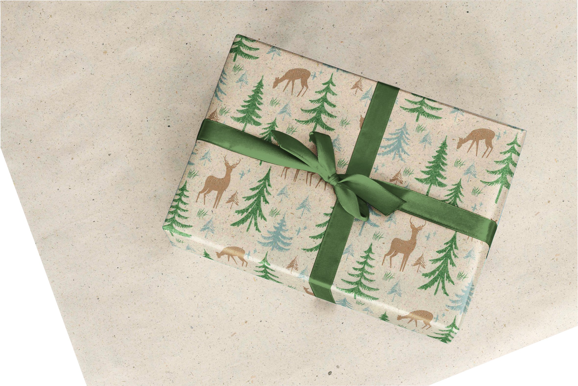 50cm x 100m KRAFT GREEN TREES & REINDEER